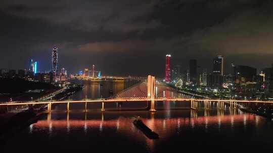 珠海夜景航拍横琴大桥夜晚城市建筑灯光风光