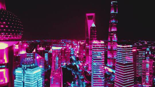赛博上海夜景视频素材模板下载