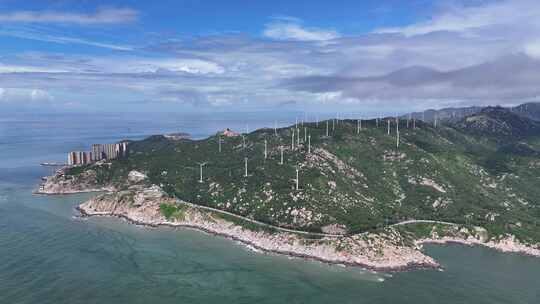 大海海洋海岛海上风车发电航拍