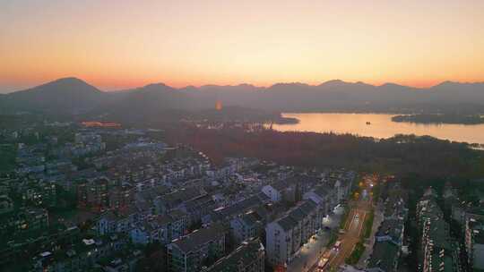 杭州西湖景区夜景美景航拍