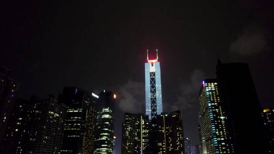 广州天河珠江新城航拍写字楼中信广场夜景