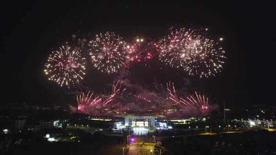 湖南省浏阳花炮节天空剧院焰火表演航拍