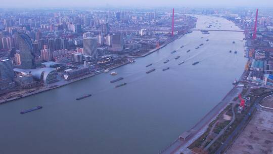 航拍黄浦江杨浦大桥