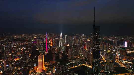 马来西亚吉隆坡莫迪卡石油双子塔夜景航拍