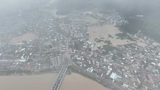 城镇洪水淹没航拍山洪水灾自然灾害极端天气