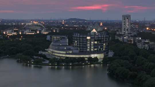 航拍上海松江大学城东华大学松江校区全景