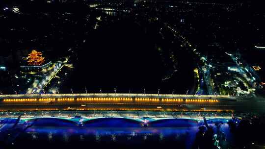 合集广西桂林解放大桥夜景航拍