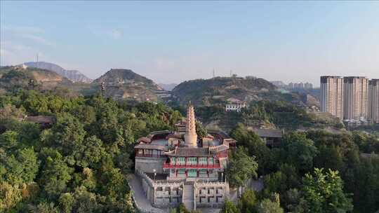 古塔古建筑鸟瞰全景兰州白塔寺