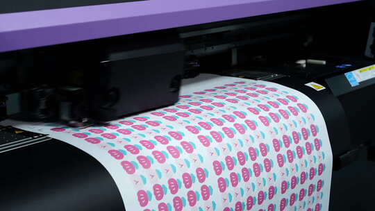 喷墨打印机工作中印在编织材料上的工业印刷