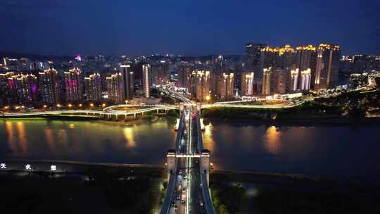 福建泉州晋江大桥田安大桥夜景灯光交通航拍视频素材模板下载