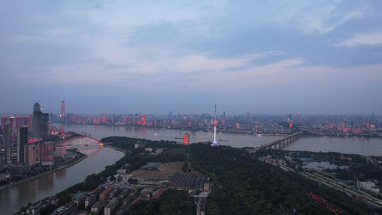 航拍武汉城市建筑夜景灯光秀