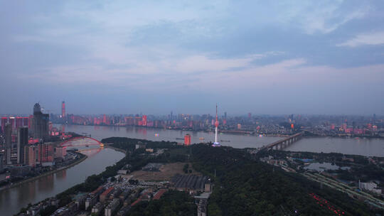 航拍武汉城市建筑夜景灯光秀视频素材模板下载