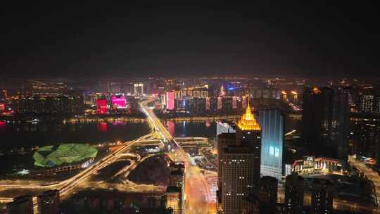 城市楼群 夜景俯瞰繁华都市的车水马龙景象