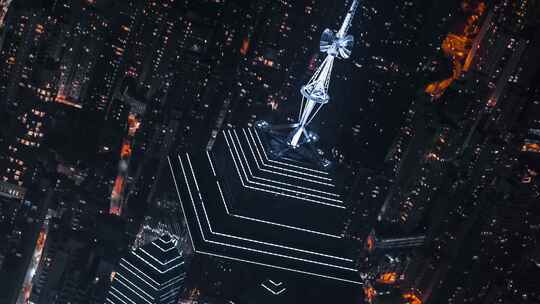 穿越机航拍香港高楼后边的城市夜景