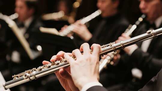 乐团演奏长笛特写素材