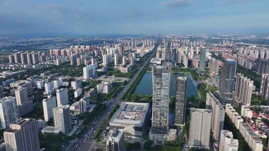 洛阳城市CBD楼房建筑道路交通航拍