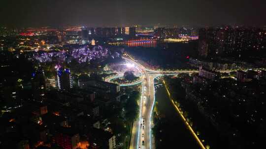 浙江绍兴环宇昌安立交桥夜晚夜景车流交通航