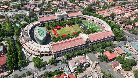 天津五大道民园广场航拍视频素材模板下载