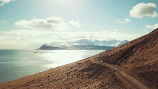 山腰，道路，雪峰，山脉