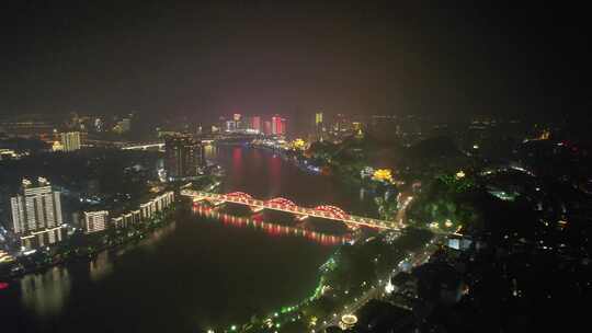 航拍广西柳州柳江文惠桥夜景视频素材模板下载