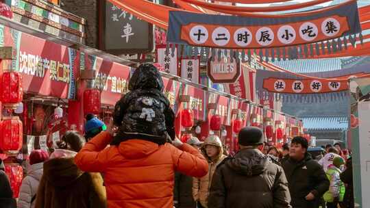 庙会集市小吃街路边摊春节过年沈阳北市场视频素材模板下载