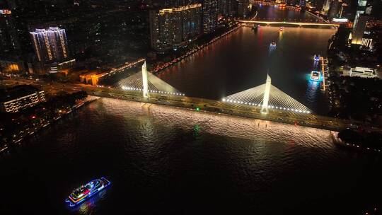 广东省广州市海印大桥夜景航拍