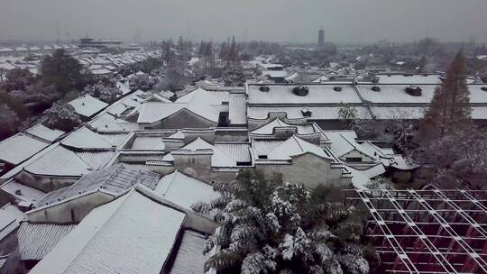 江南古镇乌镇冬季雪景航拍风光