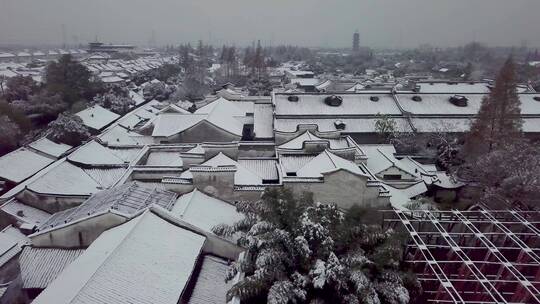 江南古镇乌镇冬季雪景航拍风光视频素材模板下载