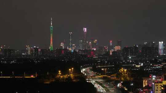 广州珠江新城CBD夜景航拍