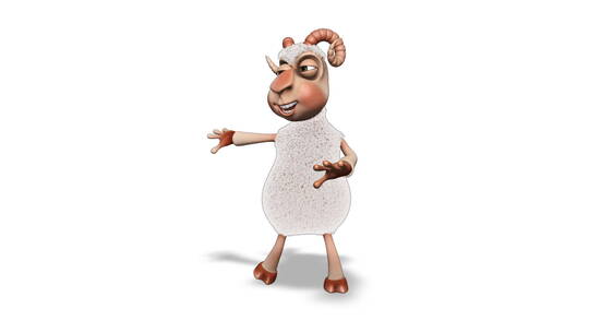 漫画里的公羊在白色背景下跳舞