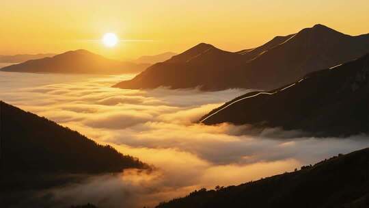 山峦云海日出景象