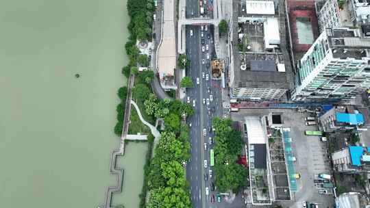 三明市江滨路俯拍道路交通车流车辆