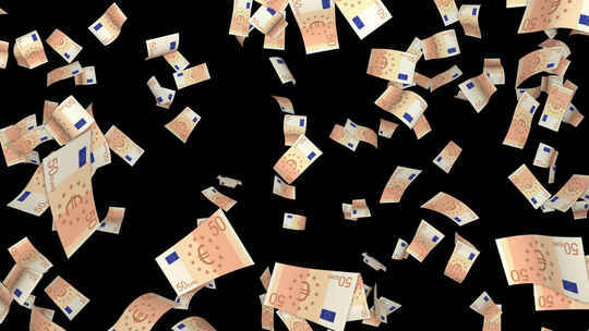 50欧元纸币掉落动画，在Alpha通道，