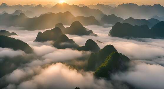 桂林山水合集山峰云海群山云雾缭绕自然风景