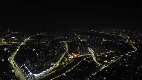 城市夜景灯光万家灯火广东江门夜景航拍