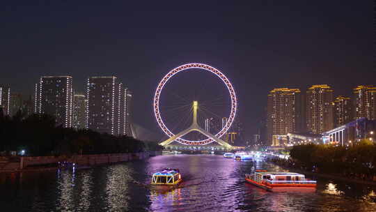 4k 天津海河天津之眼灯光秀视频素材模板下载