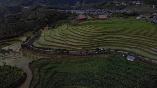 乡村建设公路梯田唯美景色航拍