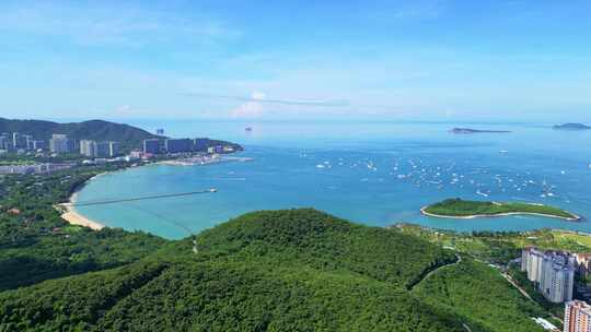 海南三亚三亚湾蓝色海洋天空空镜头航拍风景