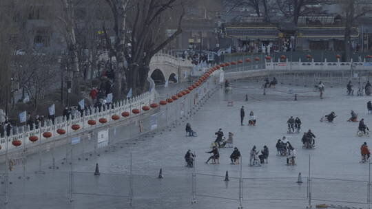 北京冬季什刹海冰场溜冰春节节日传统