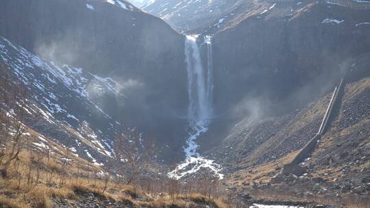 亚洲中国吉林省长白山北坡瀑布全景风景视频素材模板下载