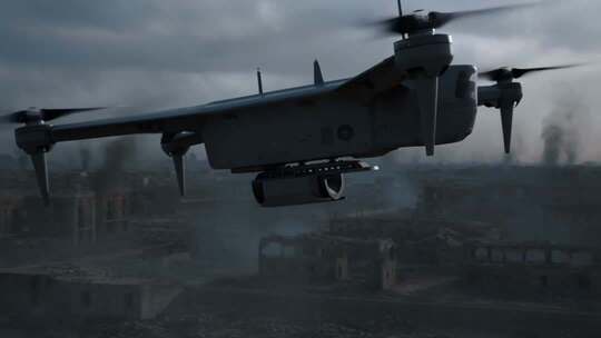 无人机城市上空飞行素材