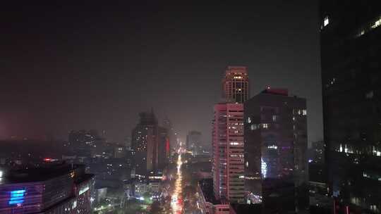 南京鼓楼区办公楼夜晚夜景航拍