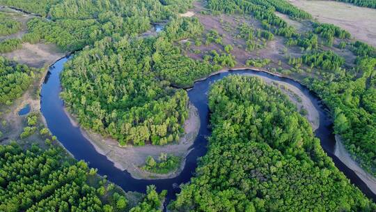 航拍额尔古纳国家级自然保护区林海河流
