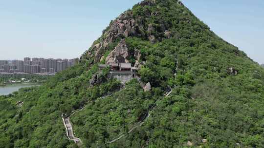 航拍山东济南华山风景区华山湖