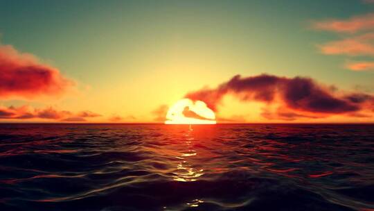 海上红色落日的三维模拟视频素材模板下载