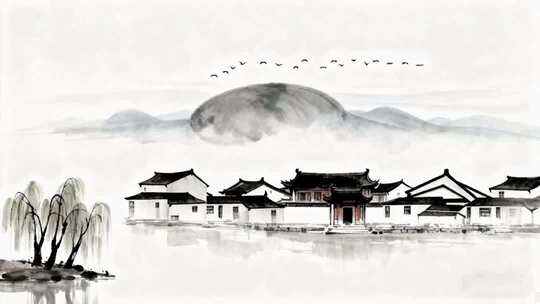 水墨意境江南古镇徽派建筑