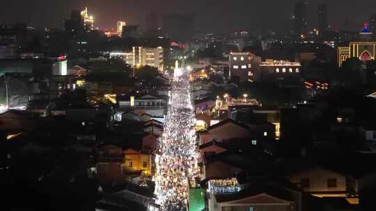 福建泉州古城开元寺西街夜景航拍