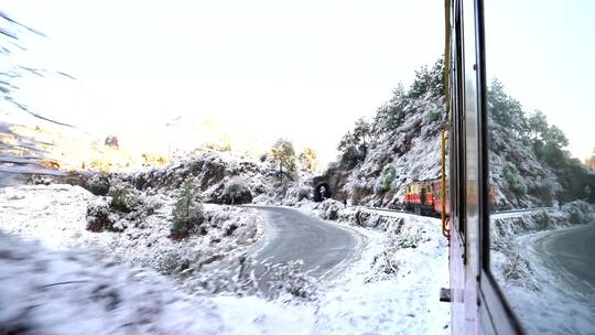 印度雪山上行驶的列车