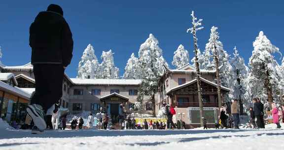 高清实拍瓦屋山冬天雪景雪山森林