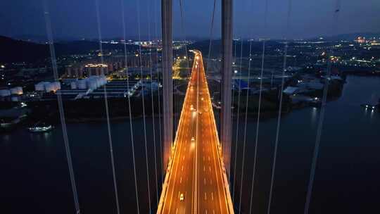 南京栖霞山长江大桥夜景航拍视频素材模板下载